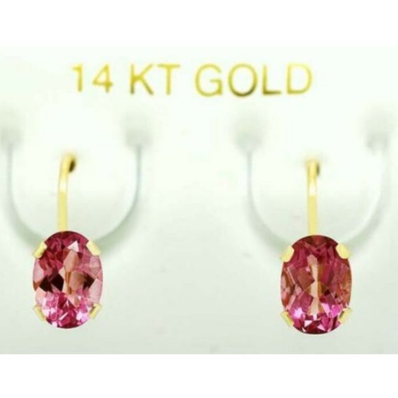 GENUINE 1.88 Cts PINK SAPPHIRE DANGLING EARRINGS 14K GOLD